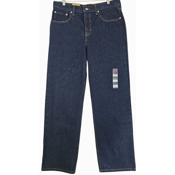 Levi’s~Woman Size 30/30~ Blue/White Stripe Mid Rise Straight Leg Denim Jeans NWT - Picture 1 of 16